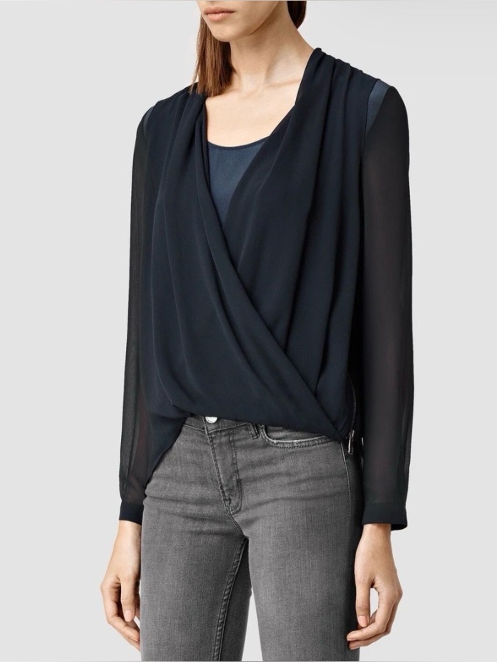 All Saints Black Draped Blouse-SZ 8